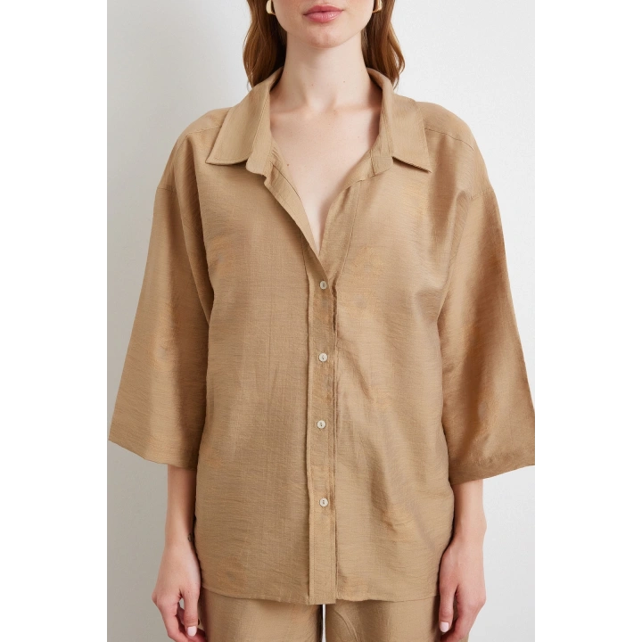 Fakir Kol Oversize Gömlek Kahve