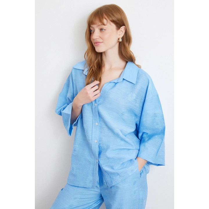 Fakir Kol Oversize Gömlek Mavi