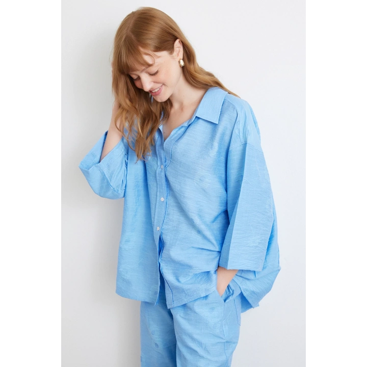 Fakir Kol Oversize Gömlek Mavi