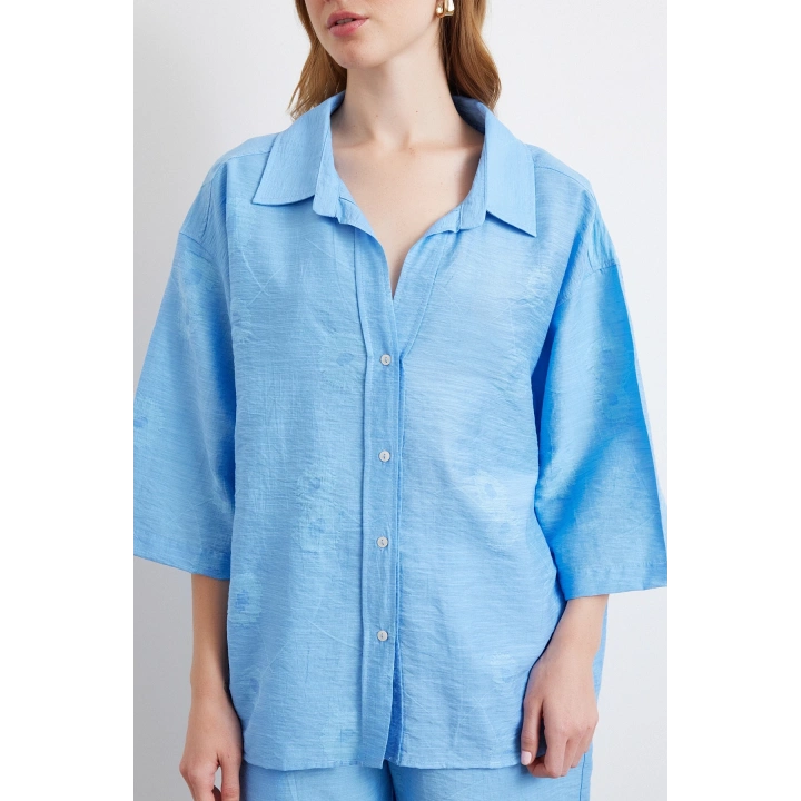 Fakir Kol Oversize Gömlek Mavi