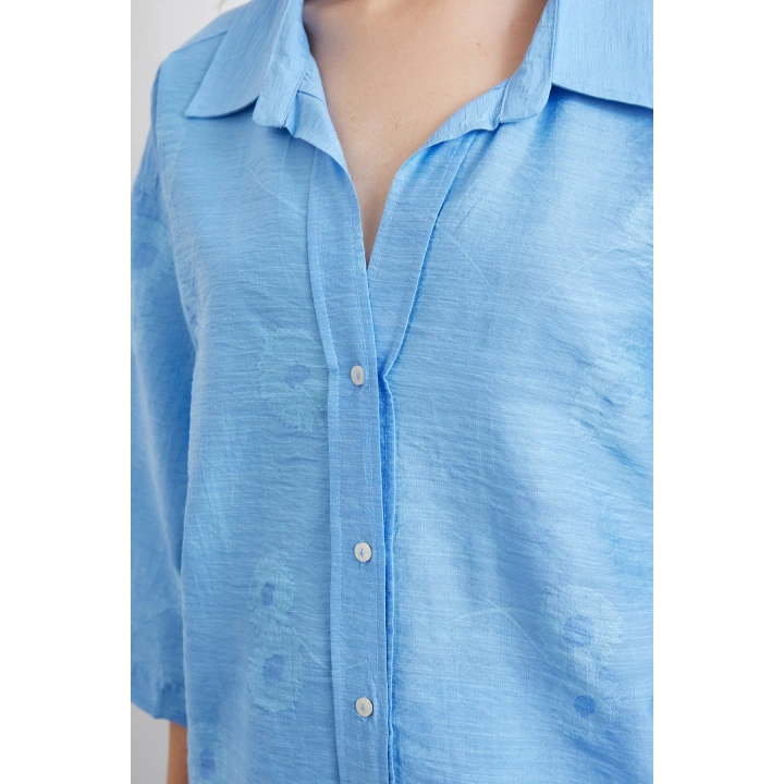 Fakir Kol Oversize Gömlek Mavi