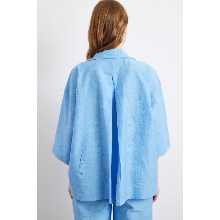 Fakir Kol Oversize Gömlek Mavi