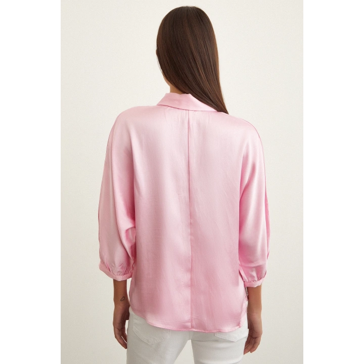 Fakir Kol Saten Gömlek Pembe