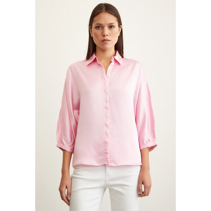 Fakir Kol Saten Gömlek Pembe
