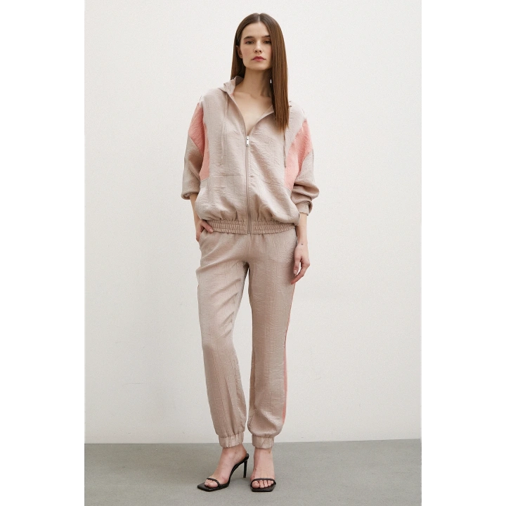 Fermuarlı Garnili Sweatshirt Bej