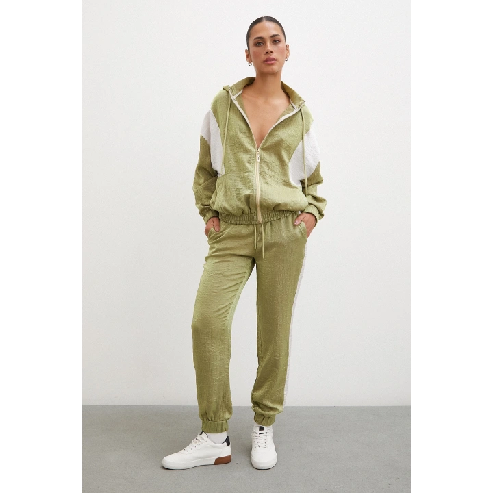 Fermuarlı Garnili Sweatshirt Haki