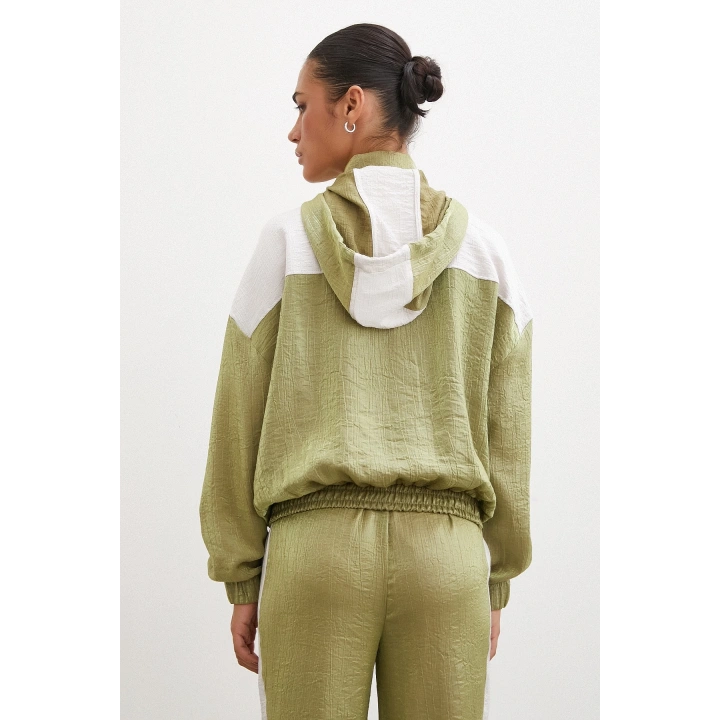 Fermuarlı Garnili Sweatshirt Haki