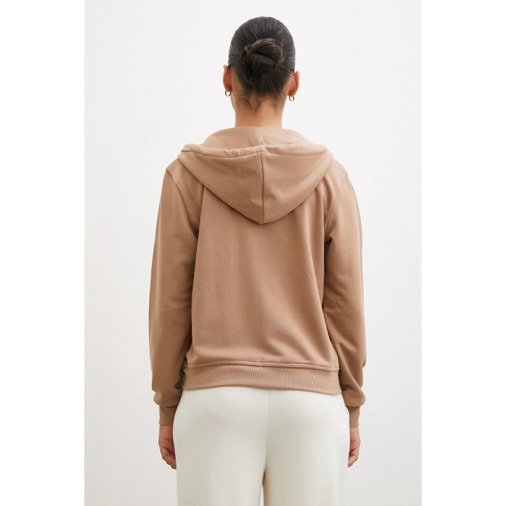 Fermuarlı Kapüşonlu Sweatshirt Kahve