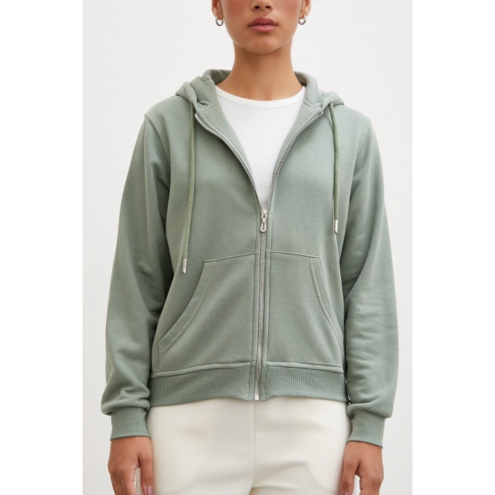 Fermuarlı Kapüşonlu Sweatshirt Yeşil