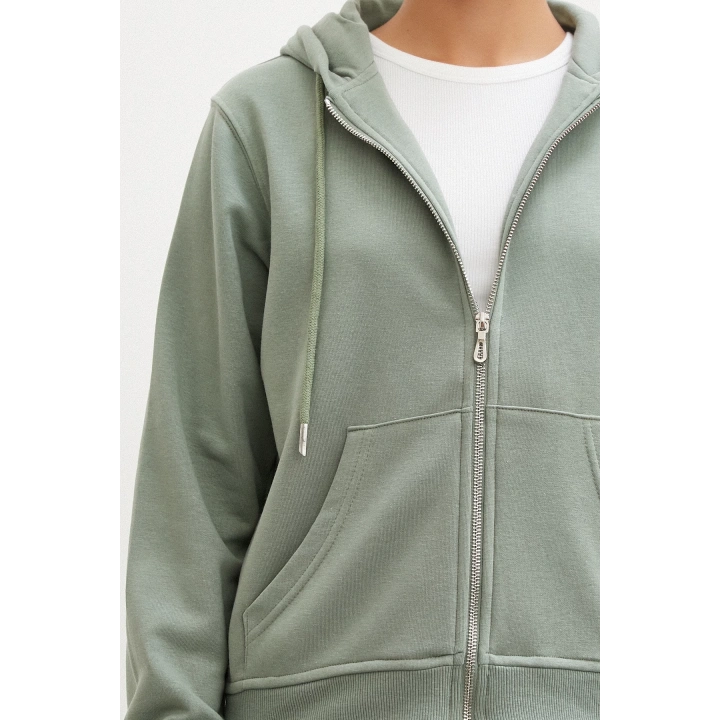 Fermuarlı Kapüşonlu Sweatshirt Yeşil