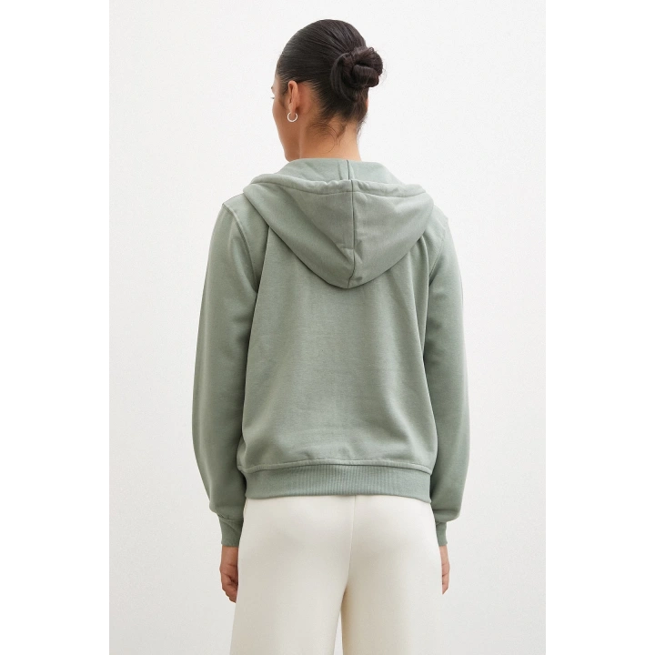 Fermuarlı Kapüşonlu Sweatshirt Yeşil