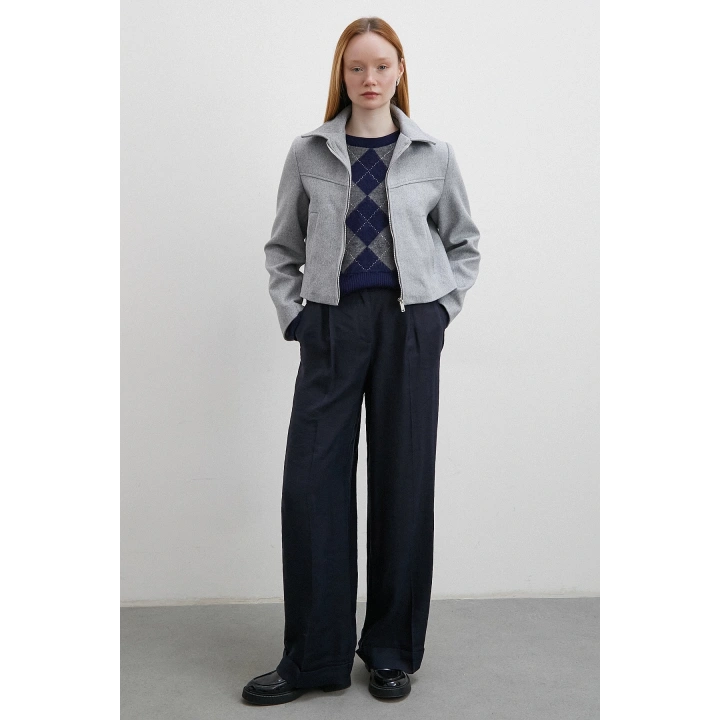 Fermuarlı Kaşe Ceket Gri