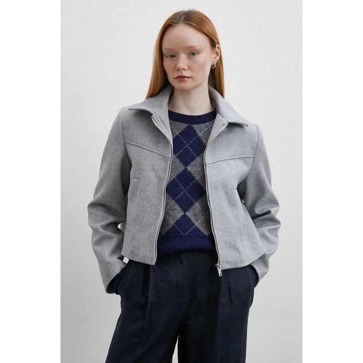 Fermuarlı Kaşe Ceket Gri