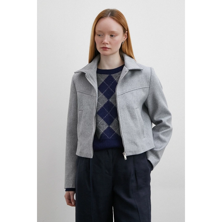 Fermuarlı Kaşe Ceket Gri