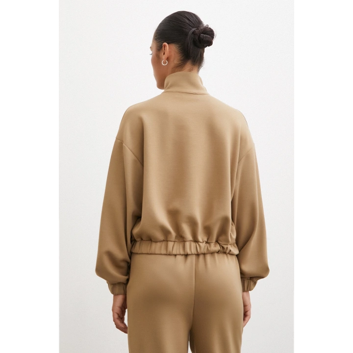 Fermuarlı Sweatshirt Camel