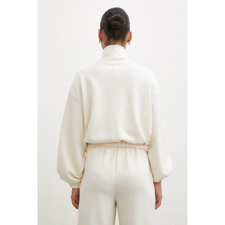 Fermuarlı Sweatshirt Ekru