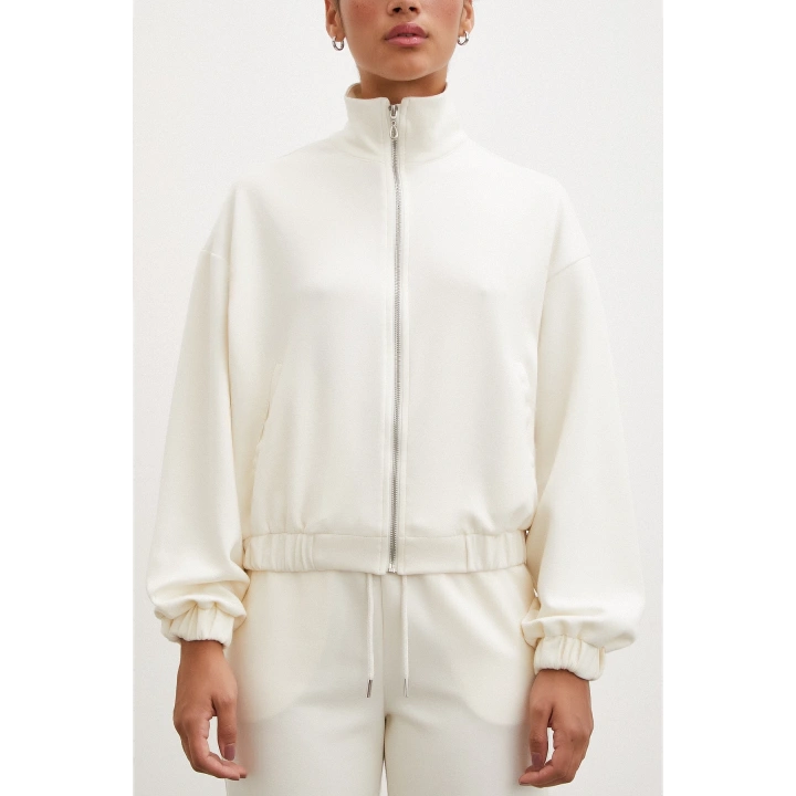 Fermuarlı Sweatshirt Ekru
