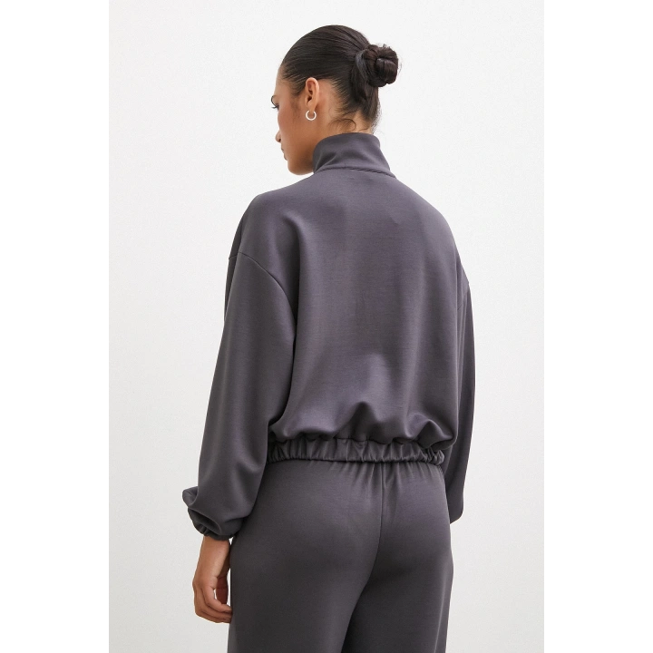 Fermuarlı Sweatshirt Füme