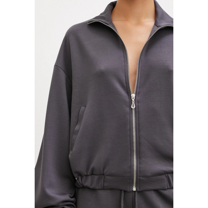 Fermuarlı Sweatshirt Füme