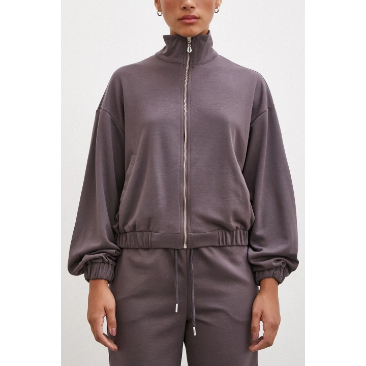 Fermuarlı Sweatshirt Kahve