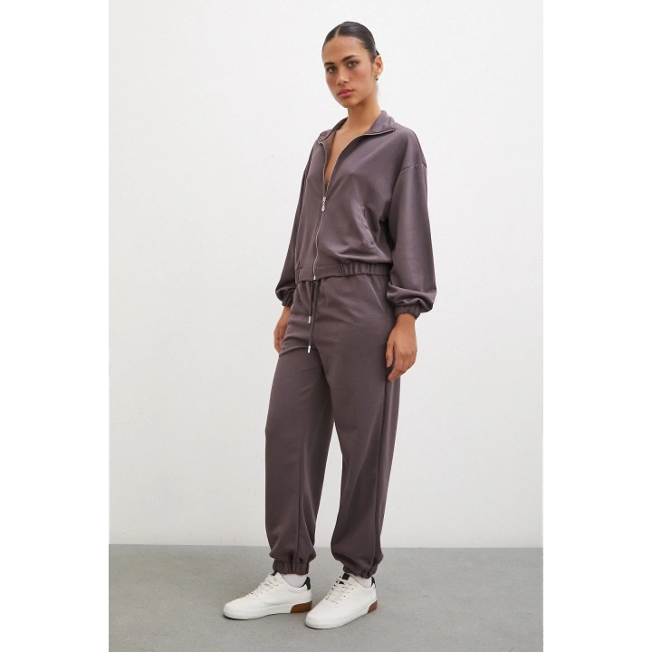 Fermuarlı Sweatshirt Kahve