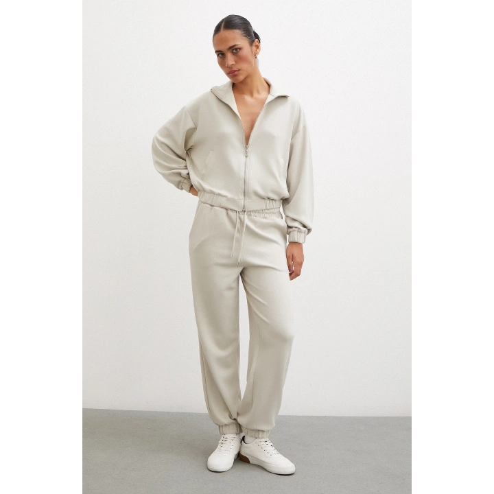 Fermuarlı Sweatshirt Taş