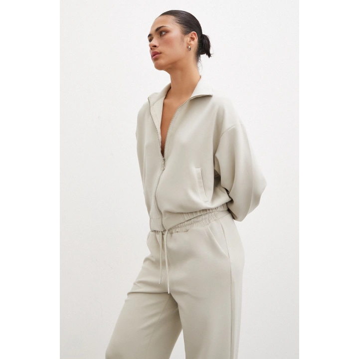 Fermuarlı Sweatshirt Taş