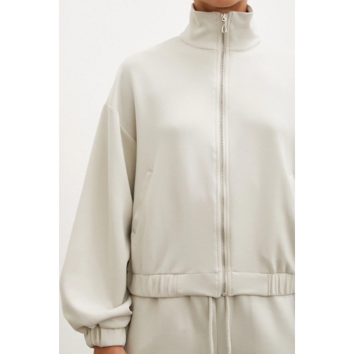 Fermuarlı Sweatshirt Taş