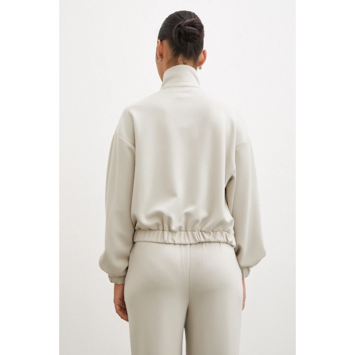 Fermuarlı Sweatshirt Taş