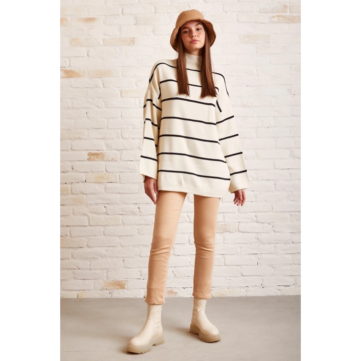 Fermuarlı Tayt Pantolon Bej