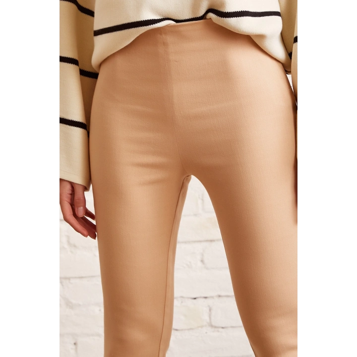 Fermuarlı Tayt Pantolon Bej