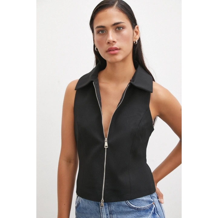 Fermuarlı Yelek Siyah