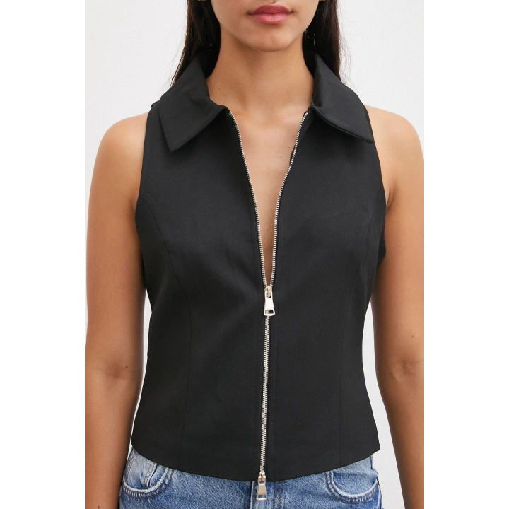 Fermuarlı Yelek Siyah