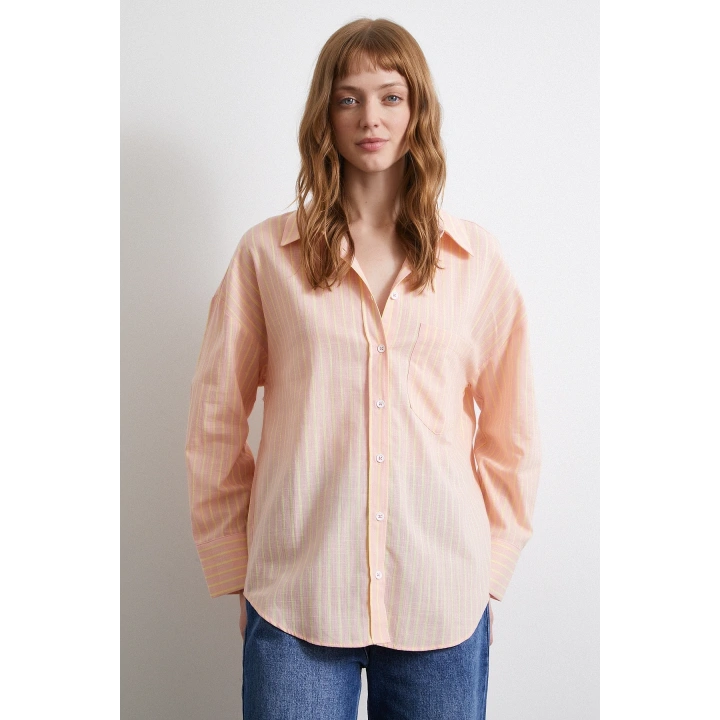 Filamingi Çizgili Gömlek Pudra