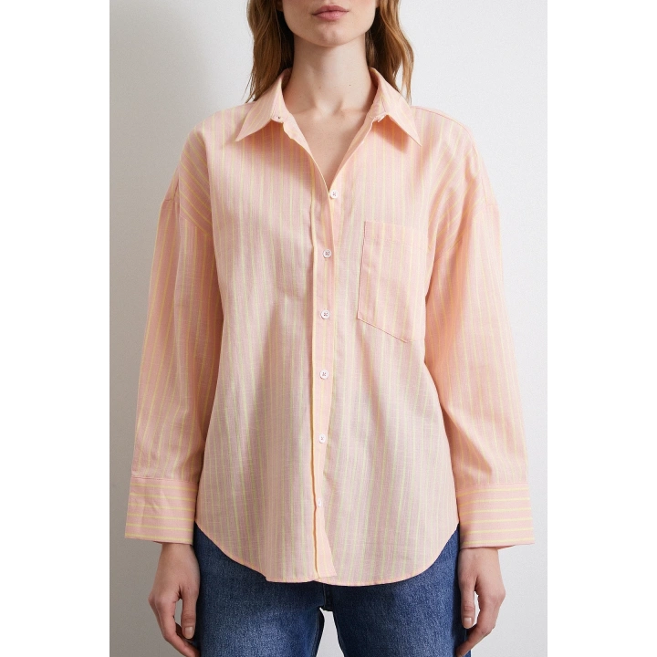 Filamingi Çizgili Gömlek Pudra