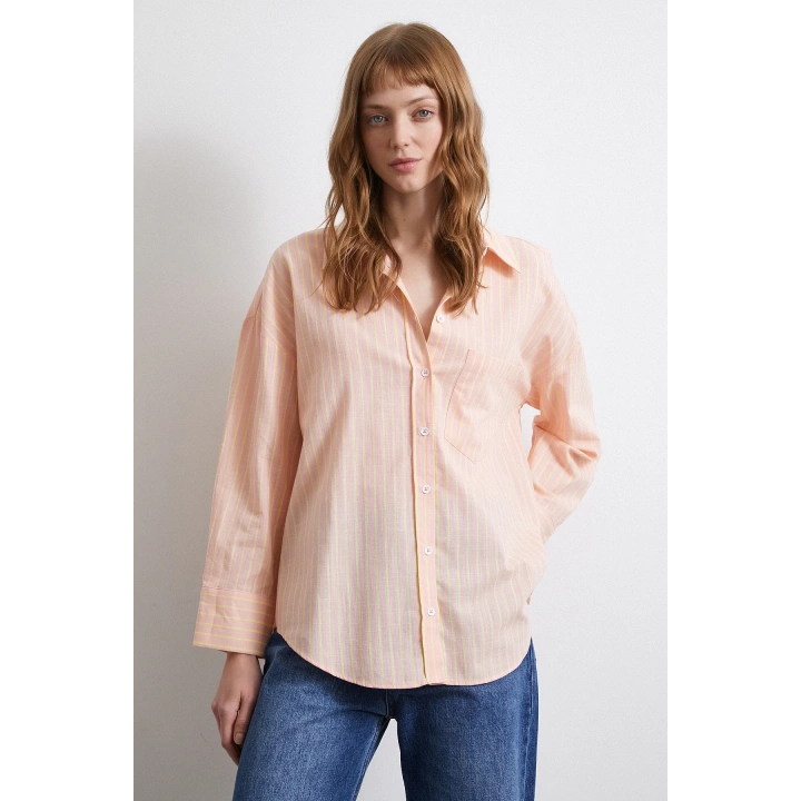 Filamingi Çizgili Gömlek Pudra