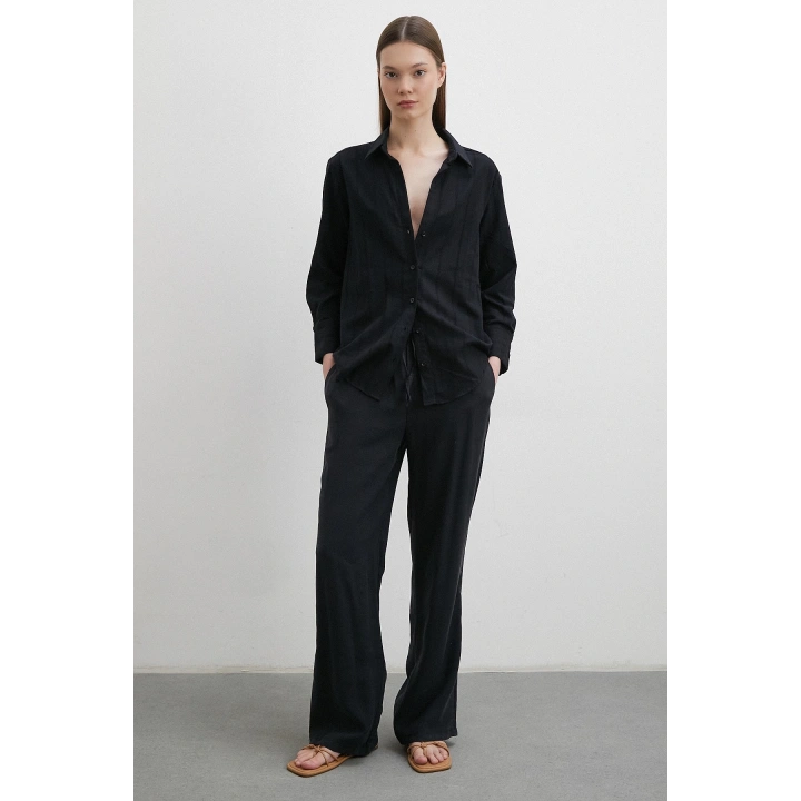 File Çizgili Gömlek Siyah