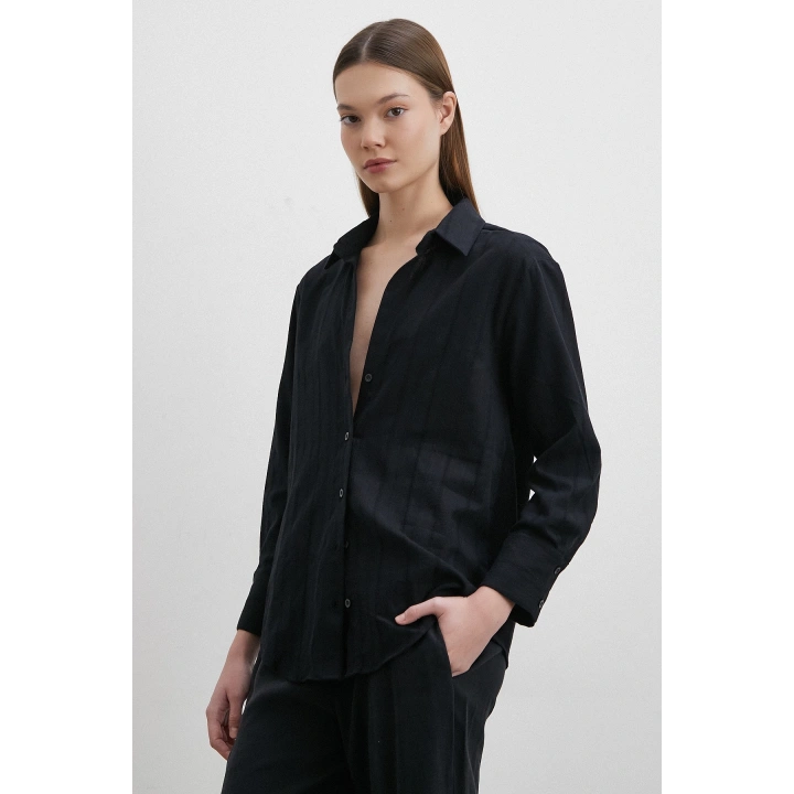 File Çizgili Gömlek Siyah