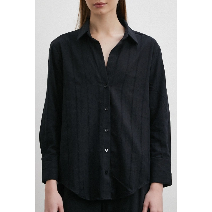 File Çizgili Gömlek Siyah