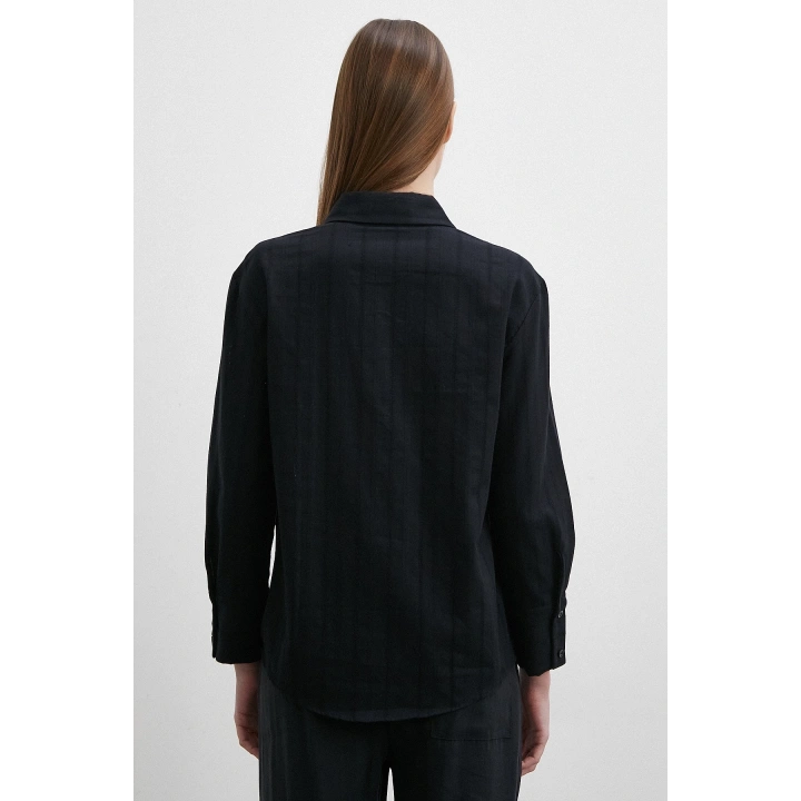 File Çizgili Gömlek Siyah