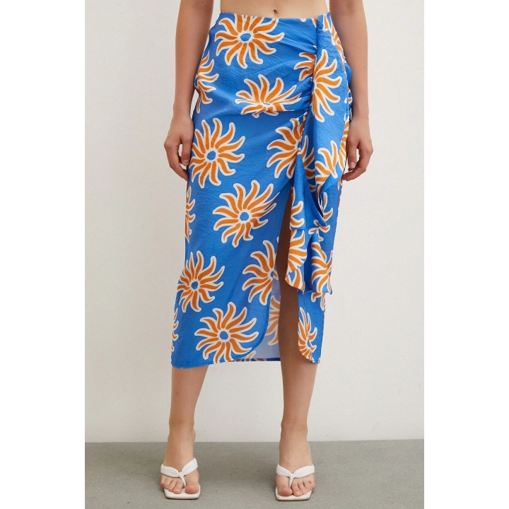 Fırfırlı Desenli Etek Mavi