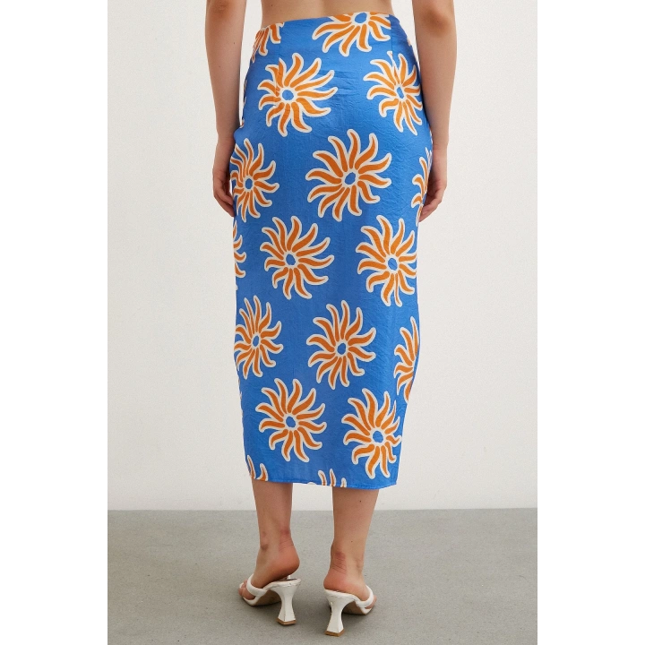 Fırfırlı Desenli Etek Mavi