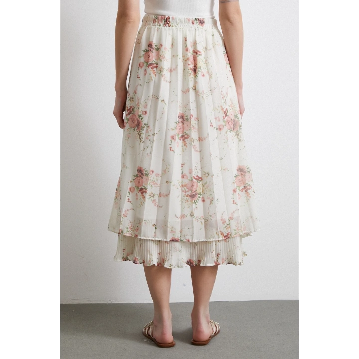 Fırfırlı Piliseli Etek Krem