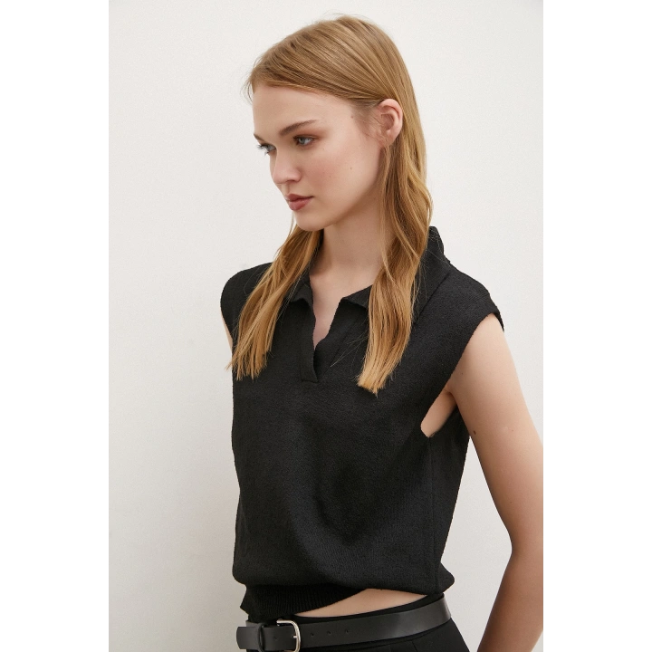 Firuze Polo Yaka Süveter Siyah