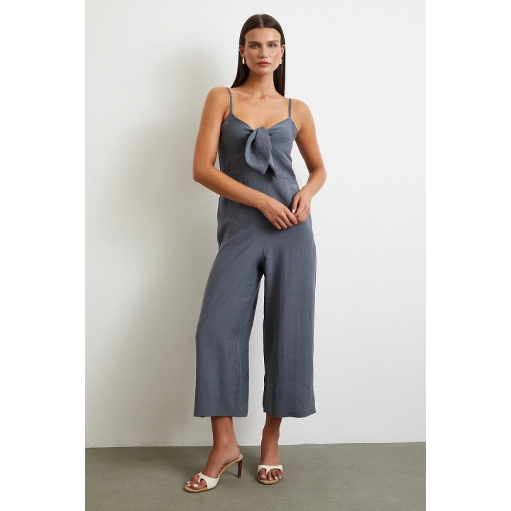 Fiyonklu Askılı Tulum Gri