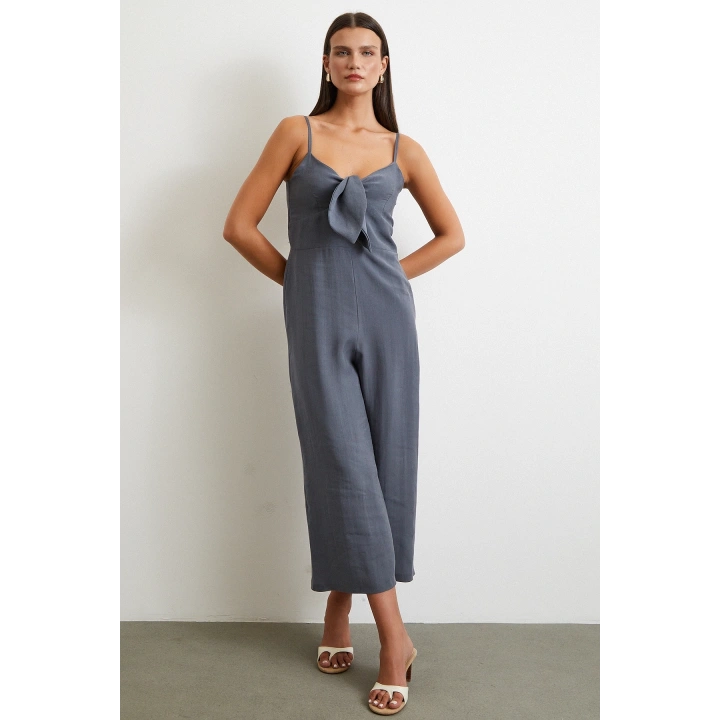 Fiyonklu Askılı Tulum Gri