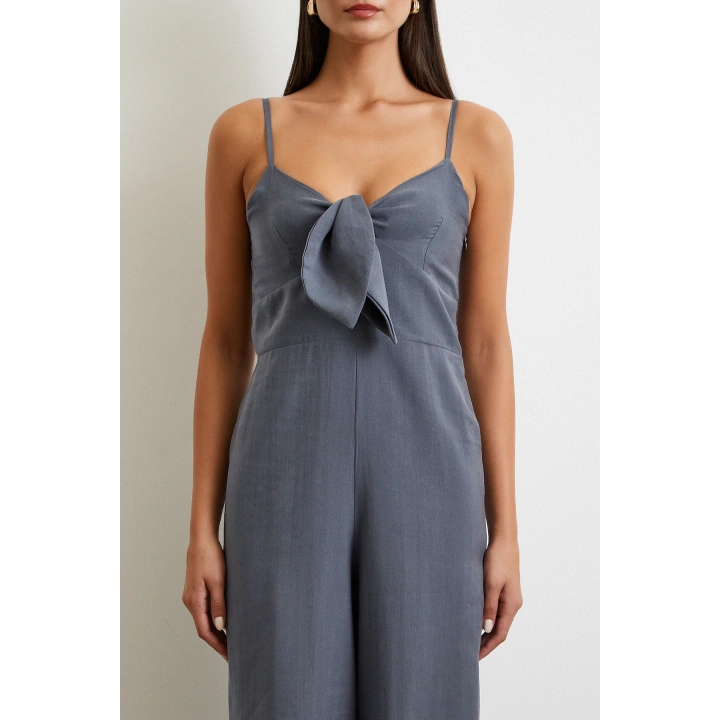 Fiyonklu Askılı Tulum Gri