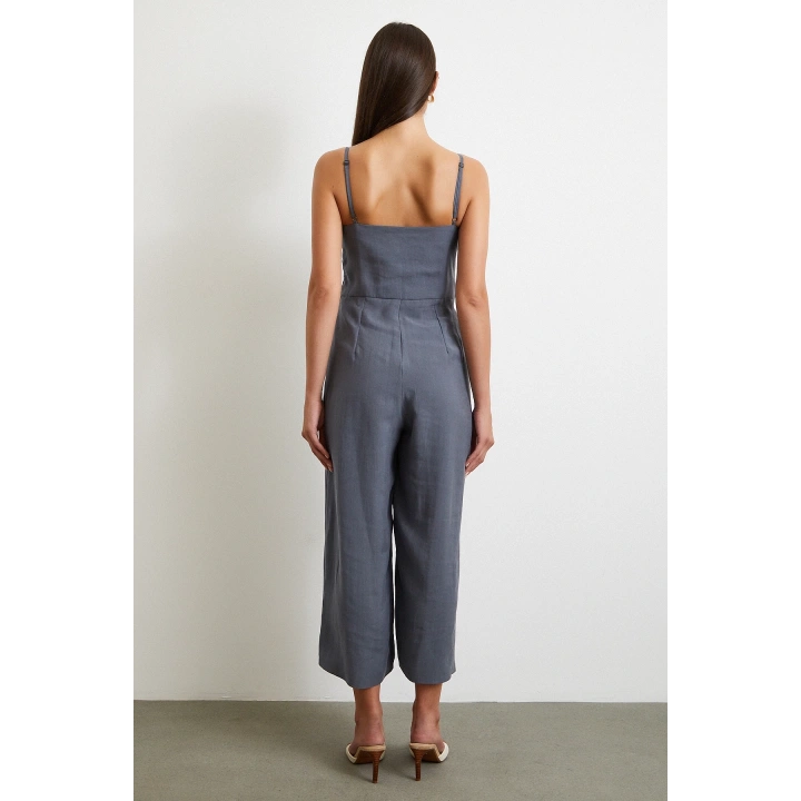 Fiyonklu Askılı Tulum Gri