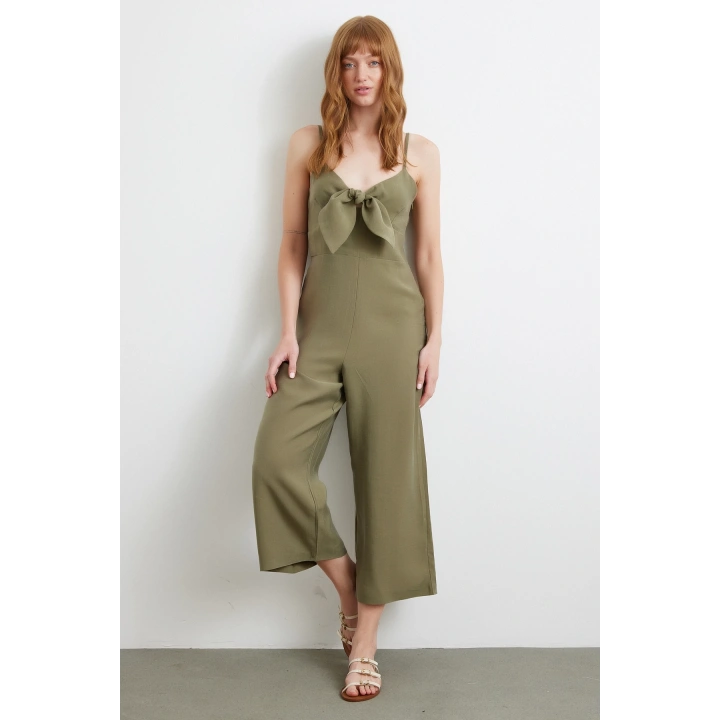 Fiyonklu Askılı Tulum Haki