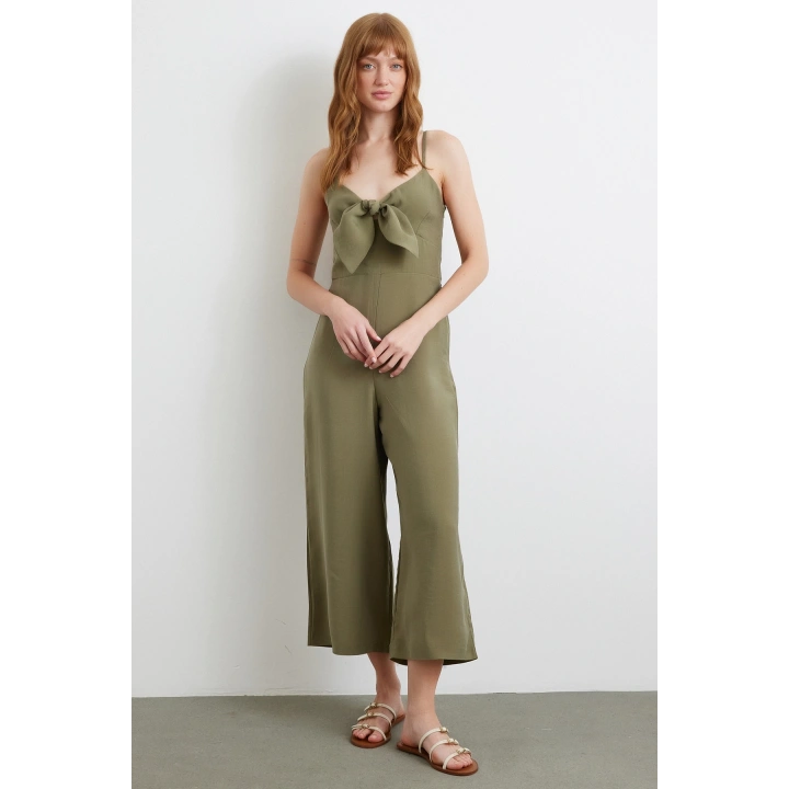 Fiyonklu Askılı Tulum Haki